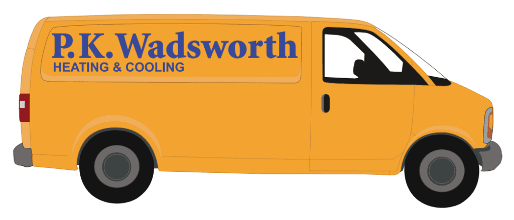 A van with the P.K. Wadsworth logo displayed on the side window.